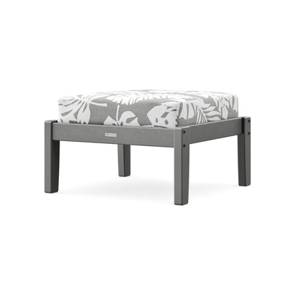 POLYWOOD Chinoiserie Deep Seating Ottoman in Slate Grey / Leaf Grey Mist