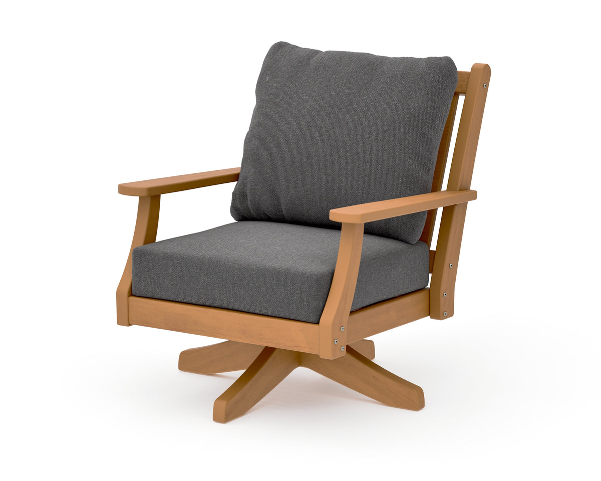 POLYWOOD Wovendale Deep Seating Swivel Chair in Natural / Ash Charcoal