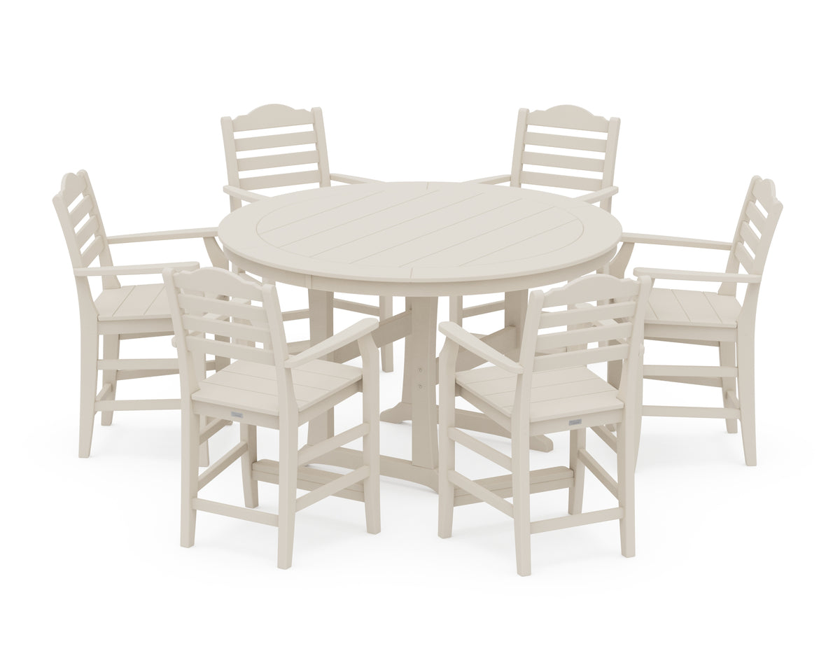 POLYWOOD Savannah 7-Piece Arm Chair Round Counter Set in Sand