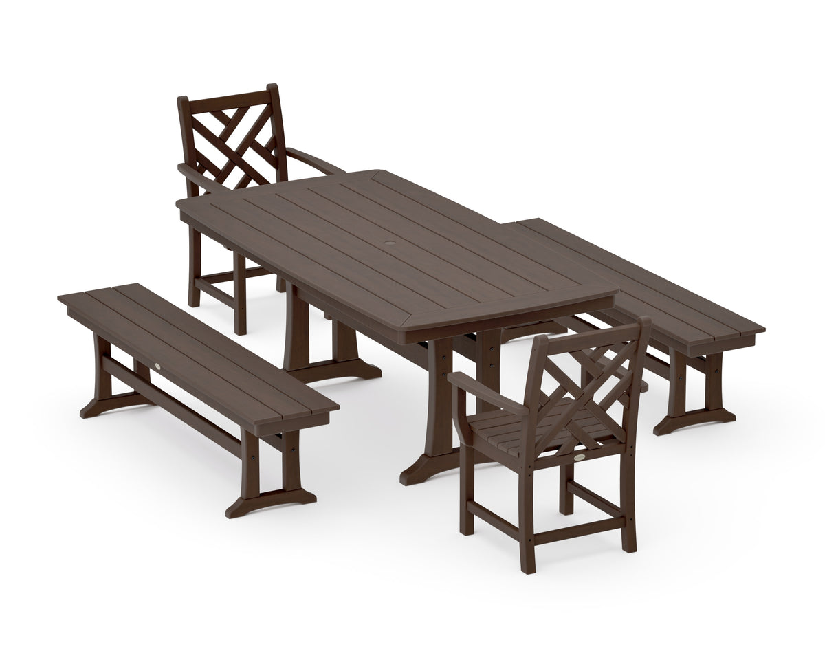 POLYWOOD Chippendale 5-Piece Dining Set with Trestle Legs - 38" x 73" Table in Kona