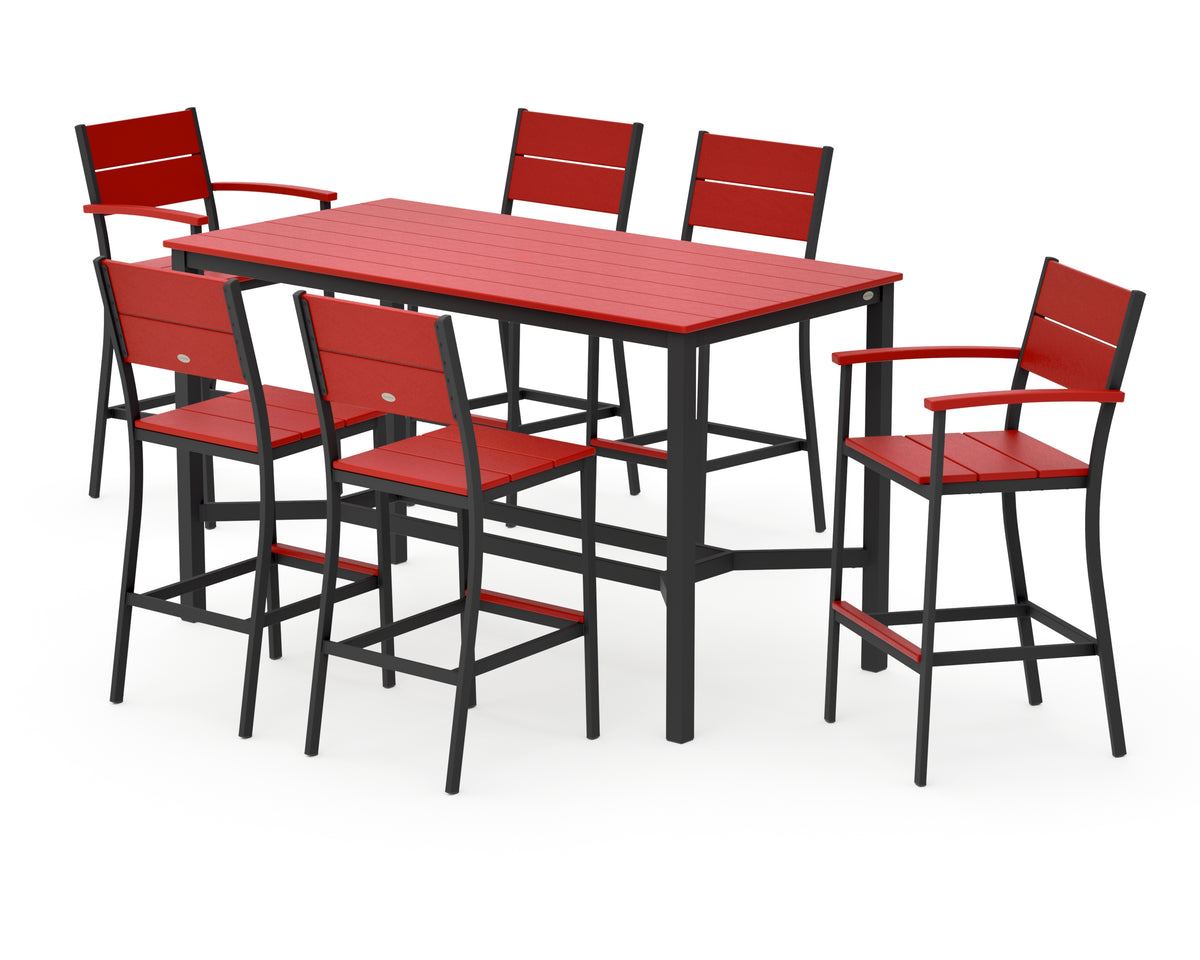POLYWOOD Main Street 7-Piece Bar Set in Black / Sunset Red