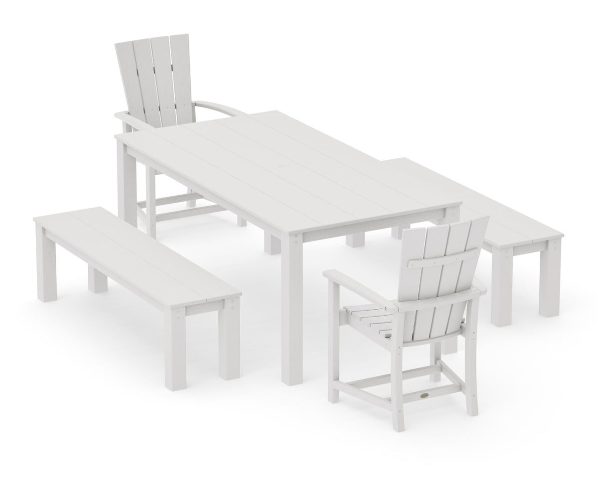 POLYWOOD Quattro 5-Piece Parsons Dining Set with Benches in Vintage White