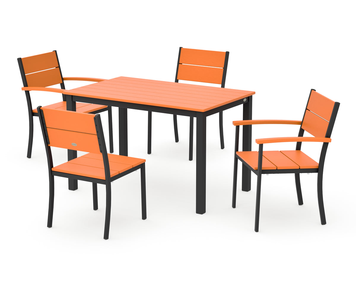 POLYWOOD Main Street 5-Piece Dining Set with Main Street 30 x 48 Dining Table in Black / Tangerine