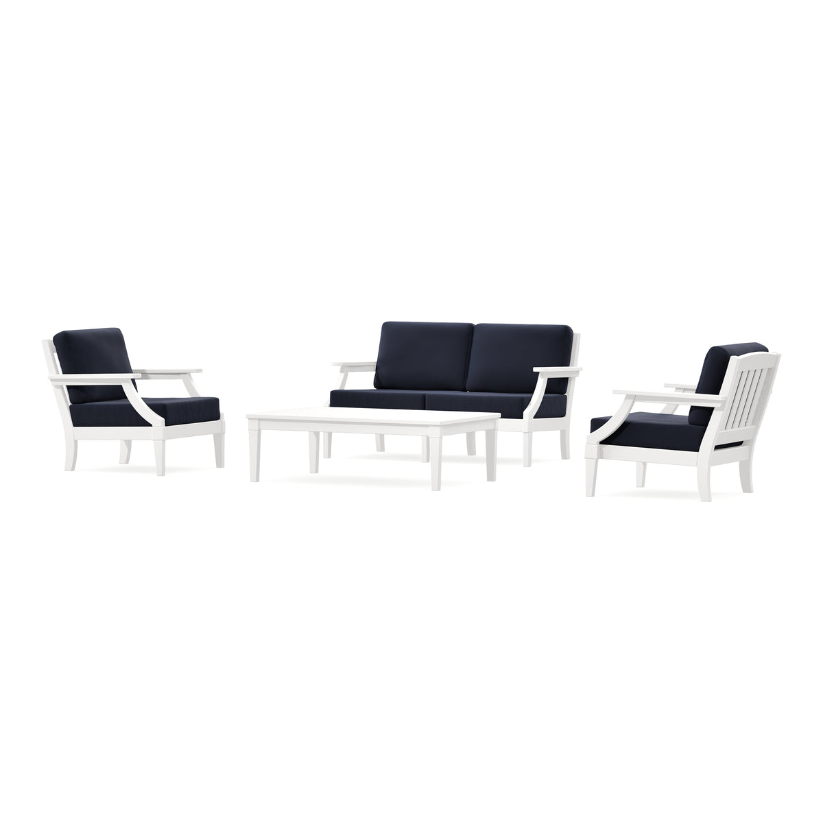 POLYWOOD PW Designer Series Estate Lounge 4-Piece Loveseat Set in Vintage White / Navy