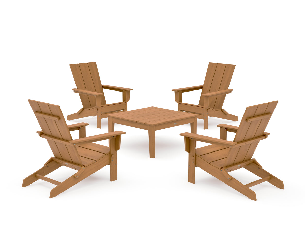 POLYWOOD 5-Piece Modern Studio Folding Adirondack Chair Conversation Group in Natural
