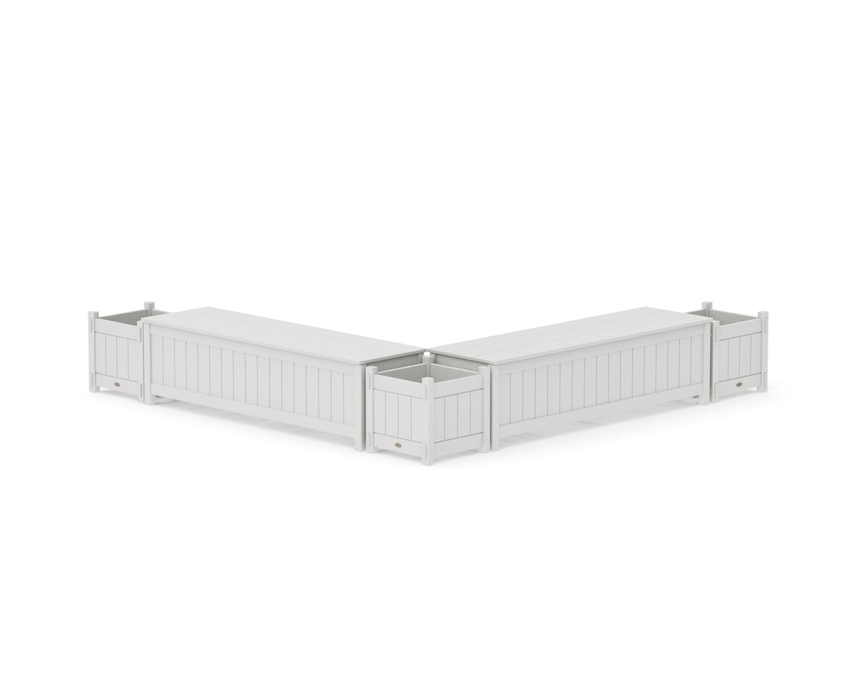 POLYWOOD 60" Vineyard L-Shaped Planter Storage Bench Corner Set in Vintage White