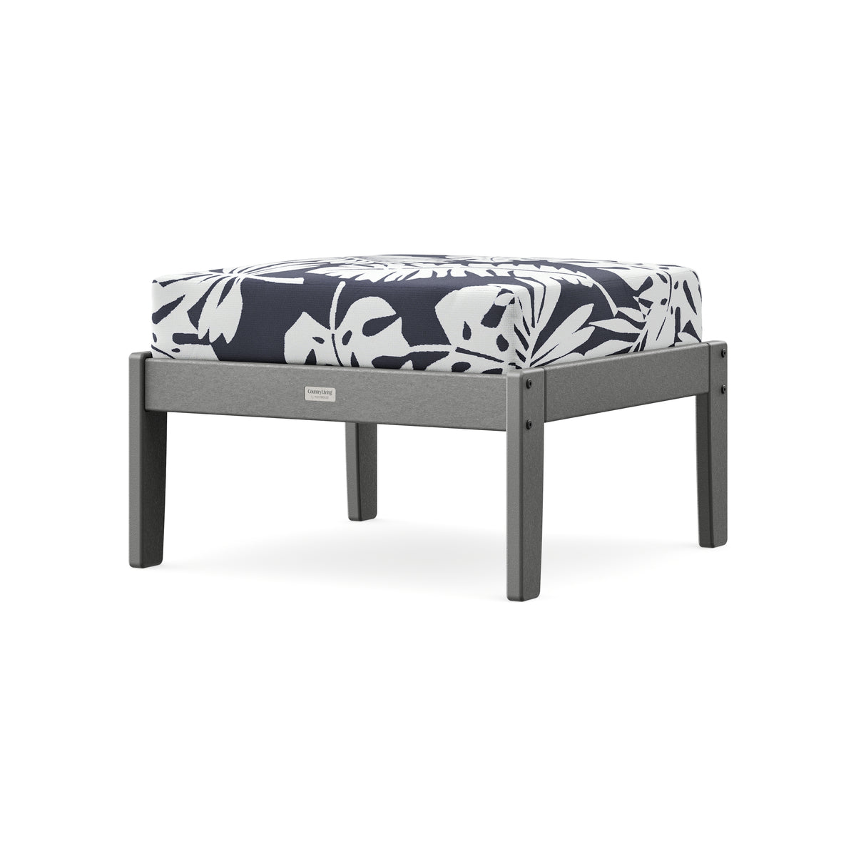 POLYWOOD Cottage Deep Seating Ottoman in Slate Grey / Leaf Navy