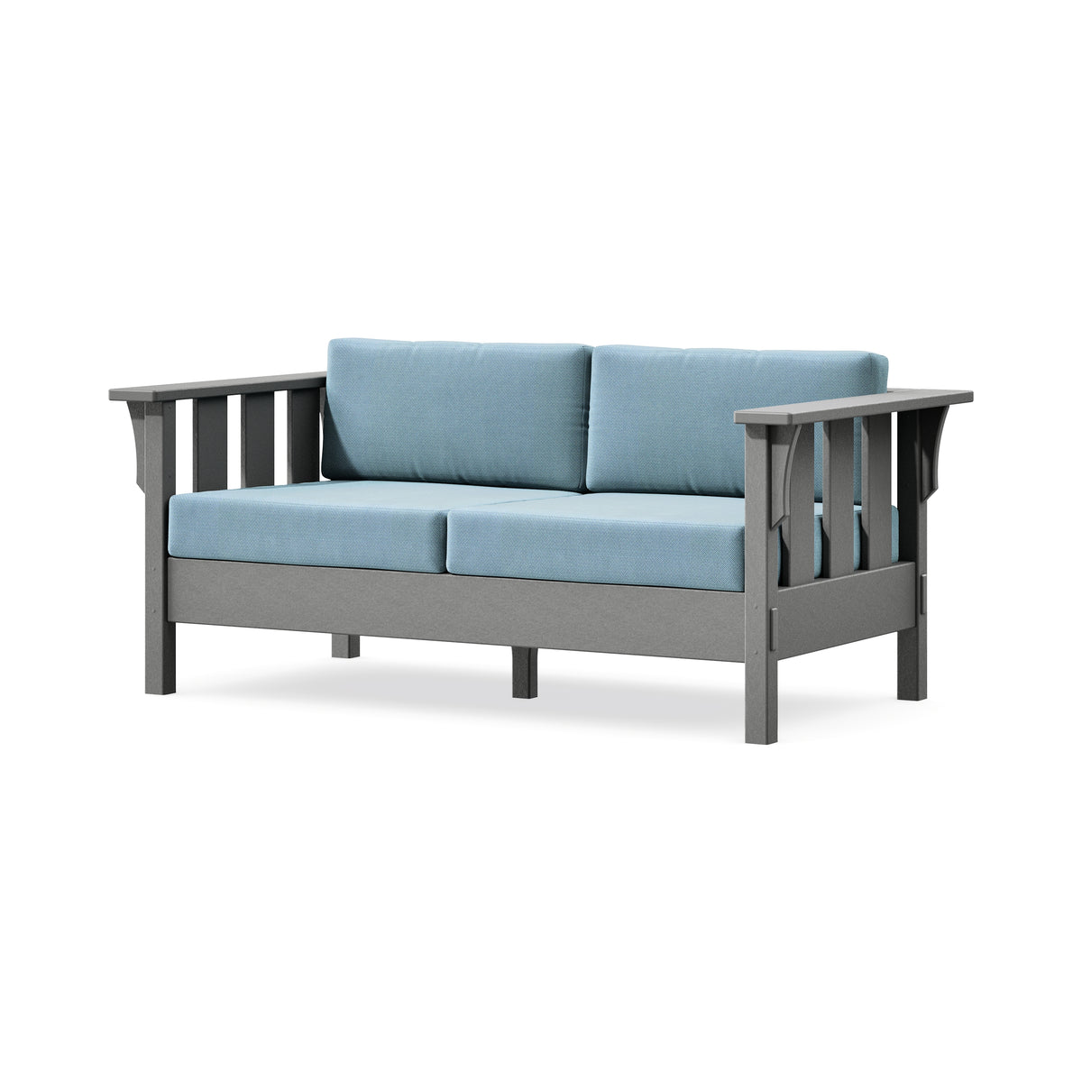 POLYWOOD Acadia Deep Seating Loveseat in Slate Grey / Lattice Sky Blue
