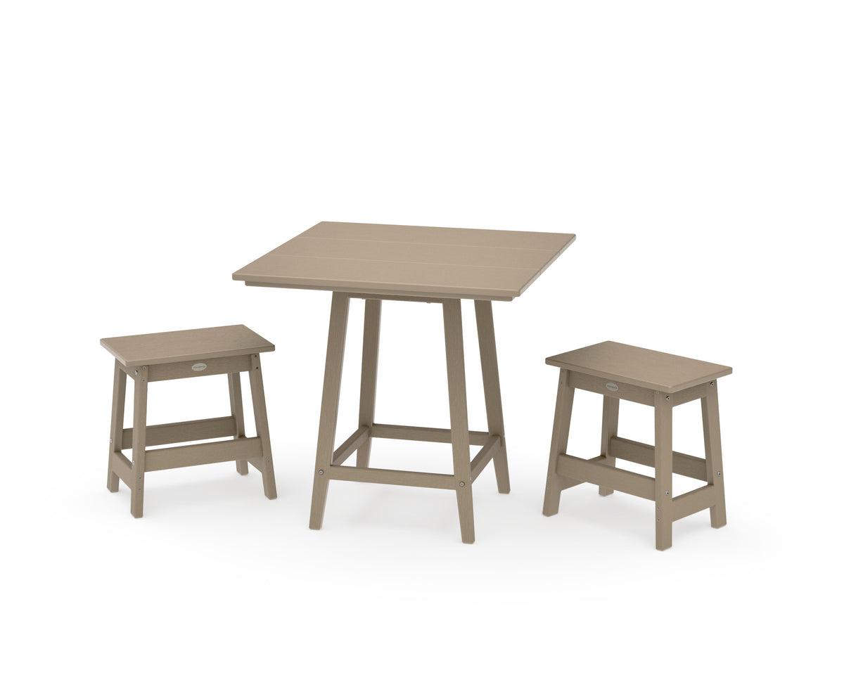 POLYWOOD Modern Studio Stool 3-Piece Square Bistro Set in Vintage Sahara