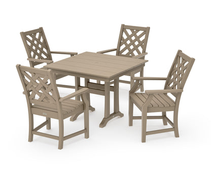 POLYWOOD Wovendale 5-Piece Farmhouse Dining Set with Trestle Legs in Vintage Sahara