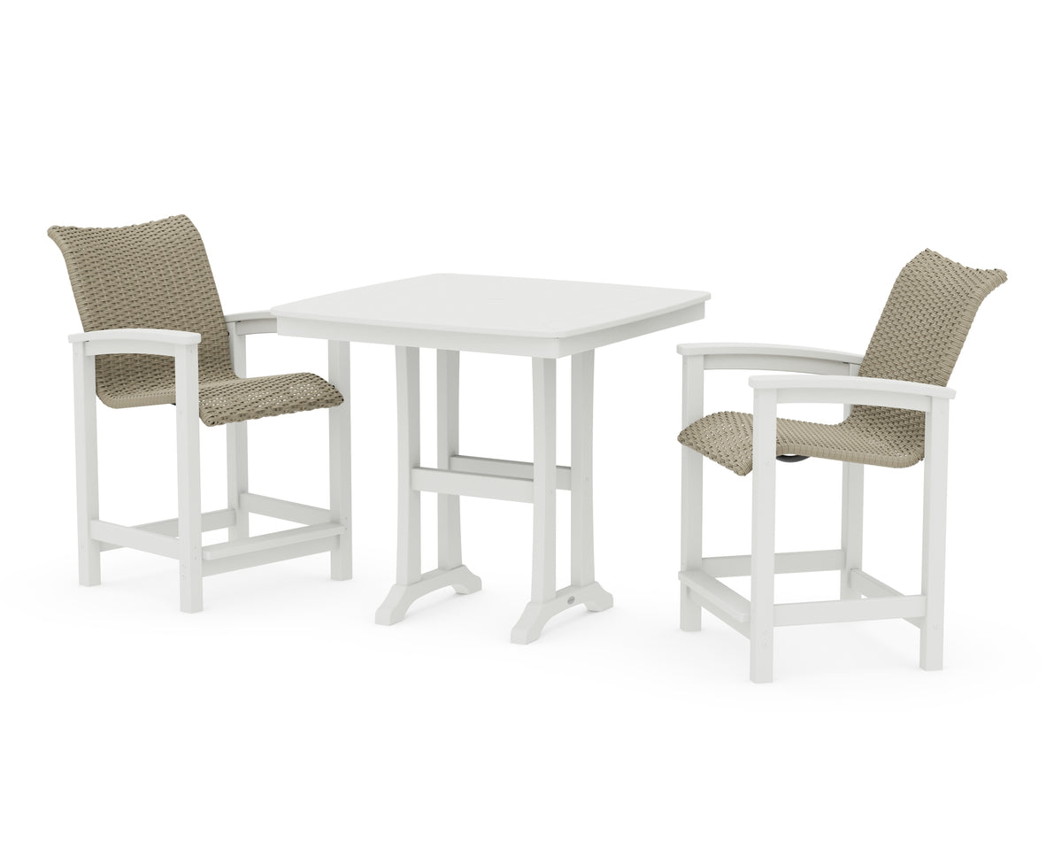 POLYWOOD Coastal Woven 3-Piece Counter Set with Trestle Legs in White / Dune Grass