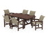 POLYWOOD Coastal Woven Arm Chair 7-Piece Rustic Farmhouse Dining Set in Mahogany / Dune Grass