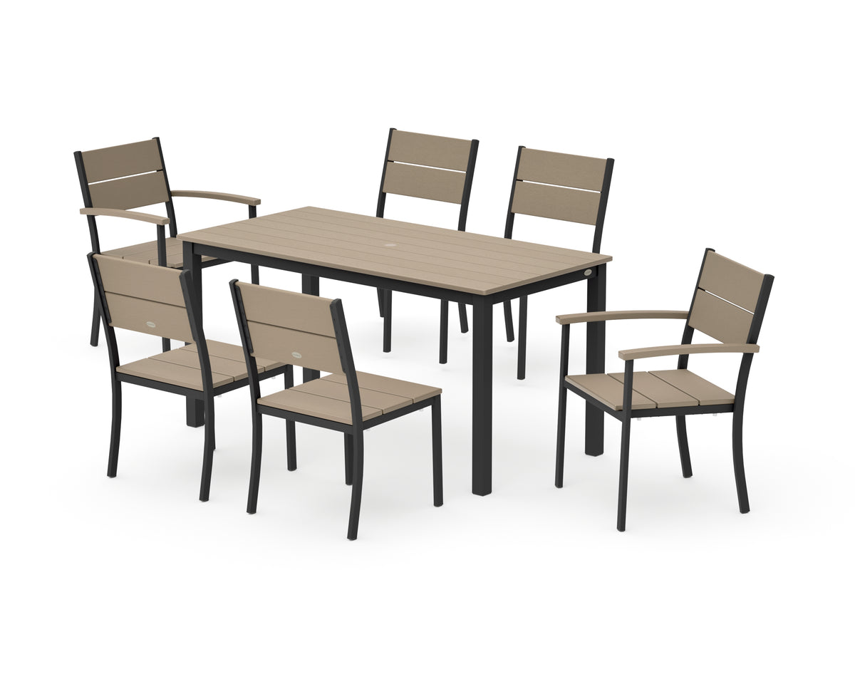 POLYWOOD Main Street 7-Piece Dining Set with Main Street 30 x 60 Dining Table in Black / Vintage Sahara
