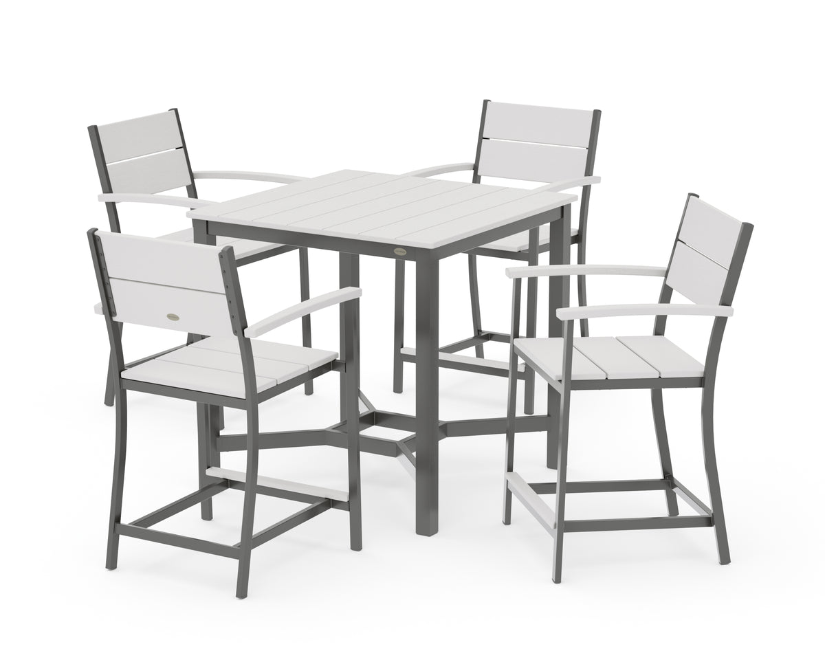 POLYWOOD Main Street 5-Piece Counter Set in Charcoal / Vintage White