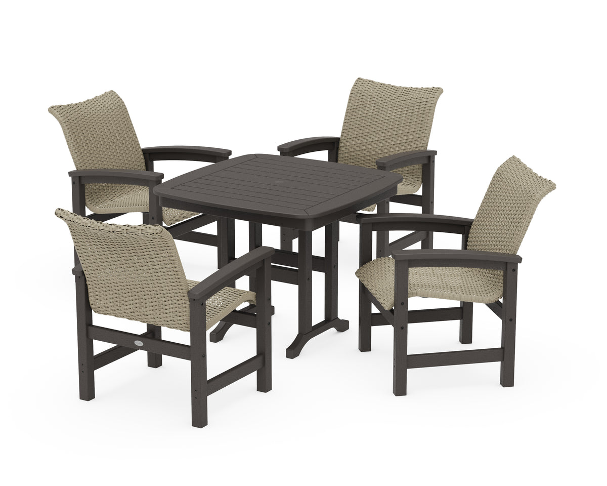 POLYWOOD Coastal Woven 5-Piece Dining Set in Vintage Coffee / Dune Grass