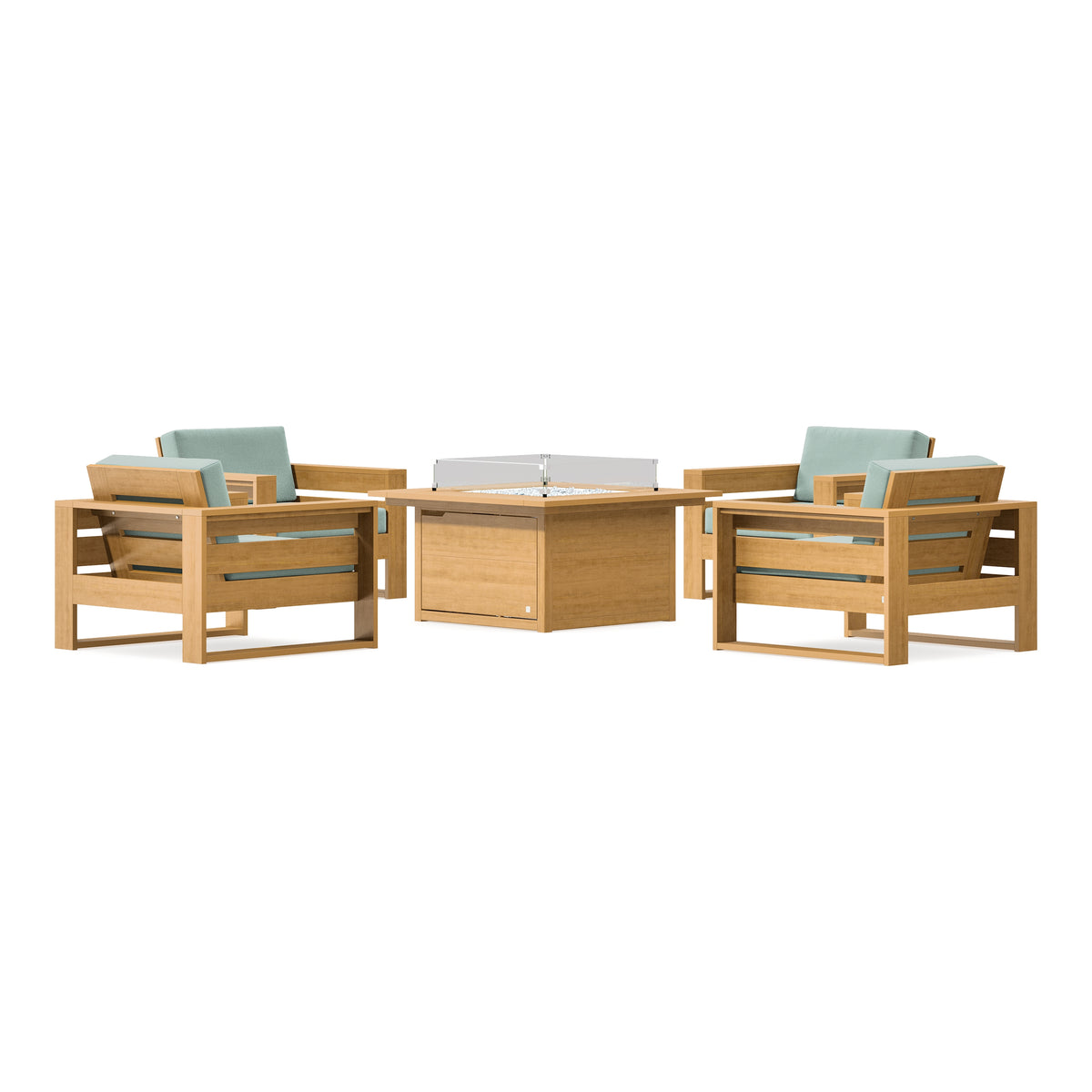 POLYWOOD PW Designer Series Latitude 5-Piece Lounge Fire Table Set in Natural / Spa