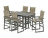 POLYWOOD EDGE Woven Highback Arm Chair 7-Piece Farmhouse Bar Set in Slate Grey / Dune Grass