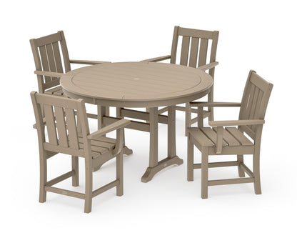 POLYWOOD Oxford 5-Piece Round Dining Set with Trestle Legs in Vintage Sahara
