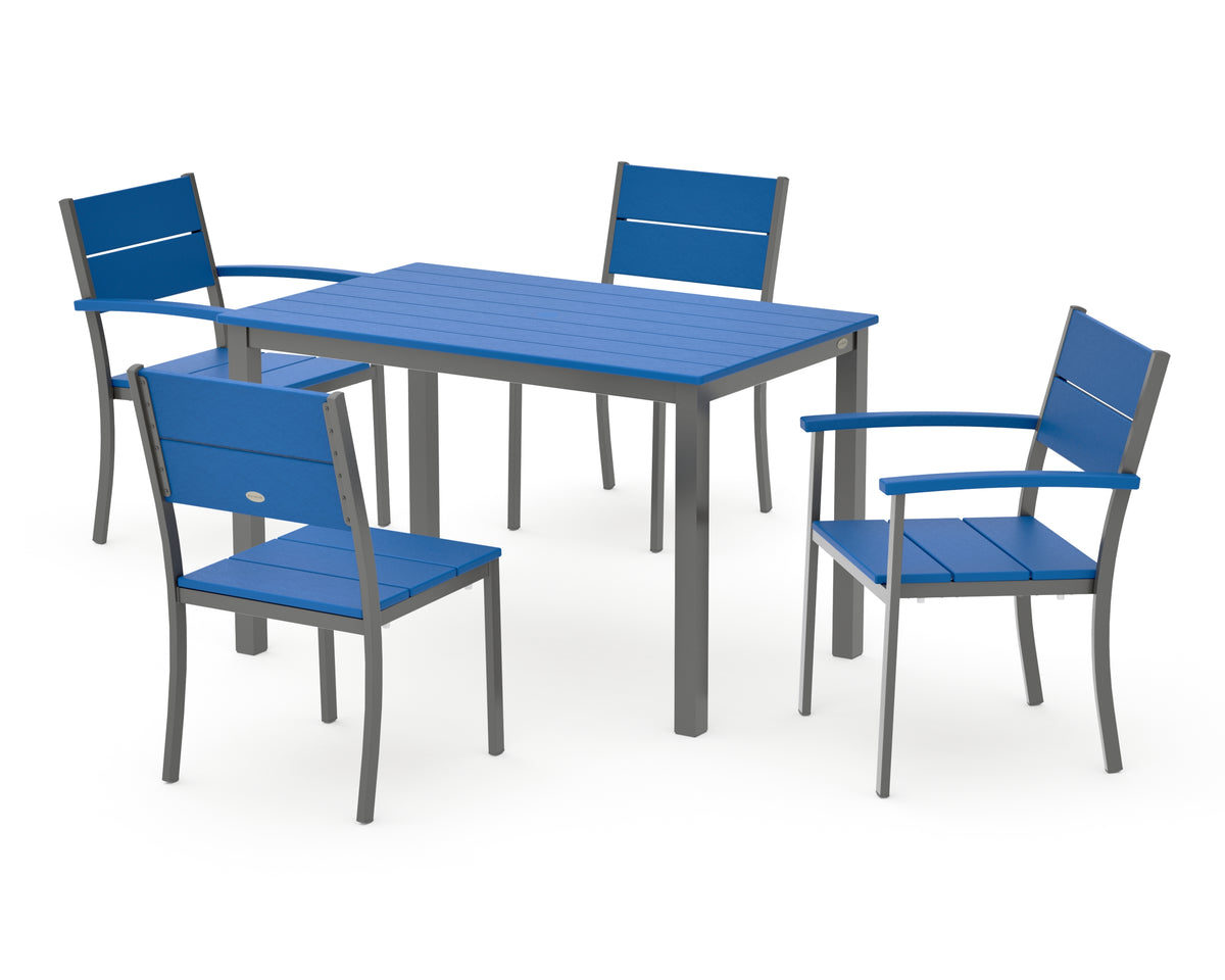 POLYWOOD Main Street 5-Piece Dining Set with Main Street 30 x 48 Dining Table in Charcoal / Pacific Blue