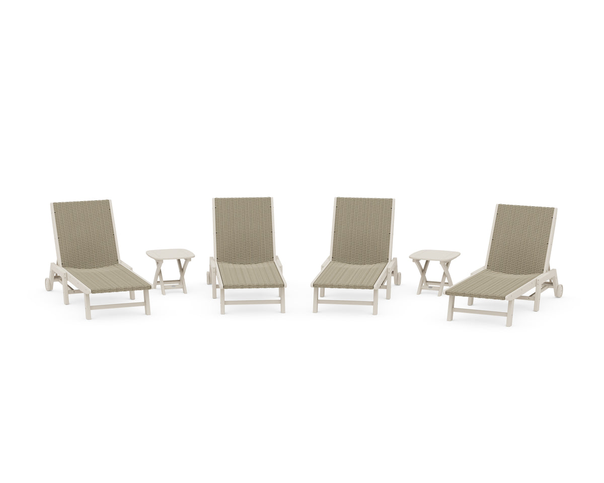 POLYWOOD 6-Piece Coastal Woven Chaise with Wheels Lounge Set in Sand / Dune Grass