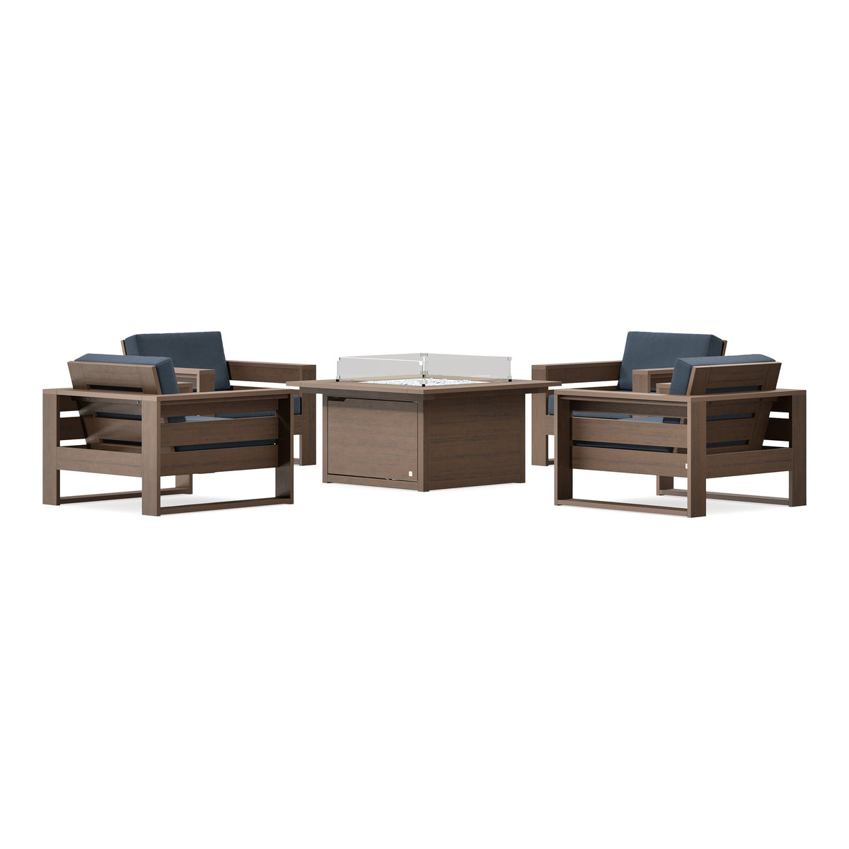 POLYWOOD PW Designer Series Latitude 5-Piece Lounge Fire Table Set in Kona / Marine Indigo