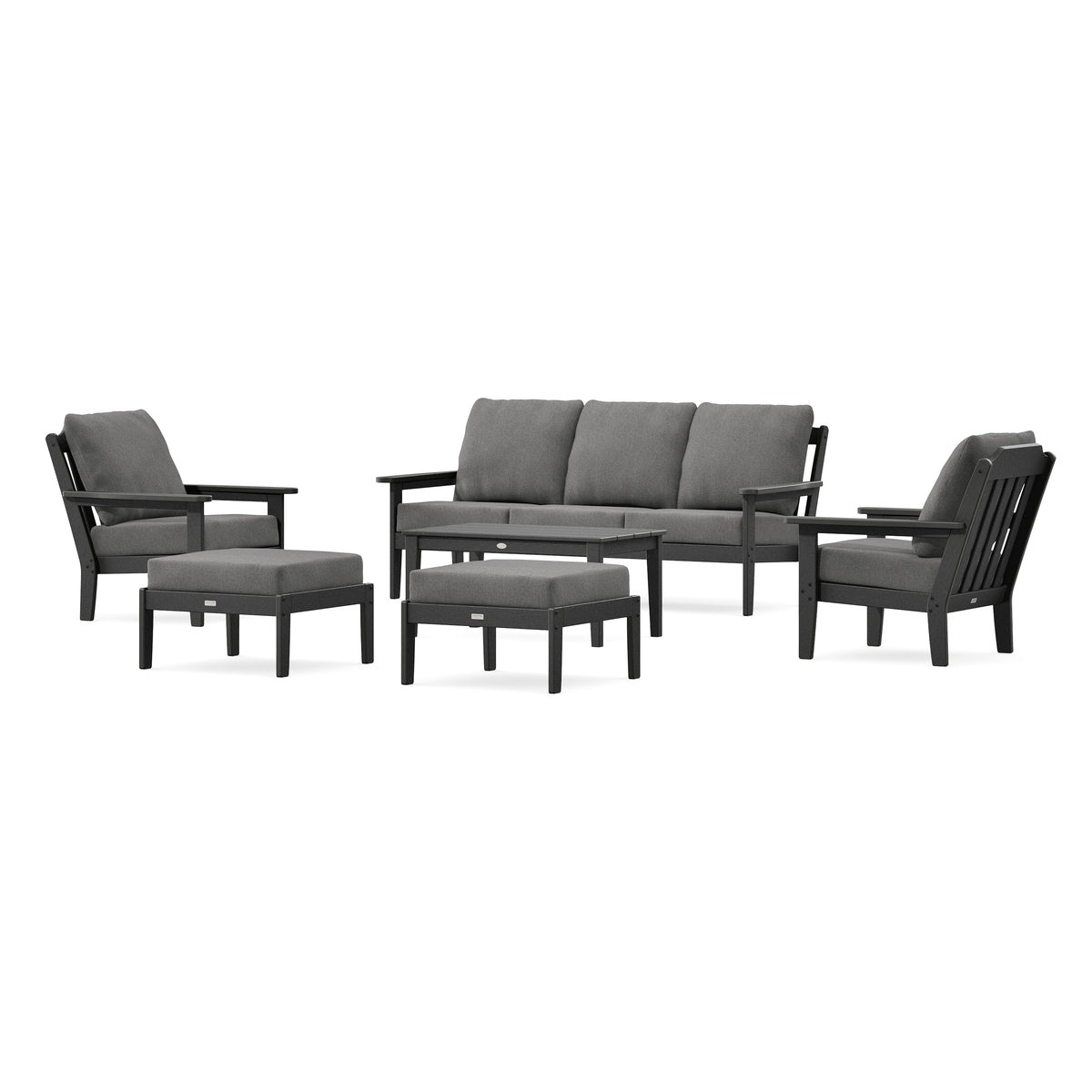 POLYWOOD Country Living Cottage 6-Piece Lounge Sofa Set in Black