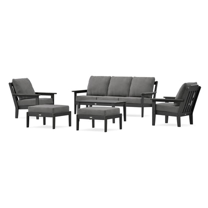 POLYWOOD Country Living Cottage 6-Piece Lounge Sofa Set in Black