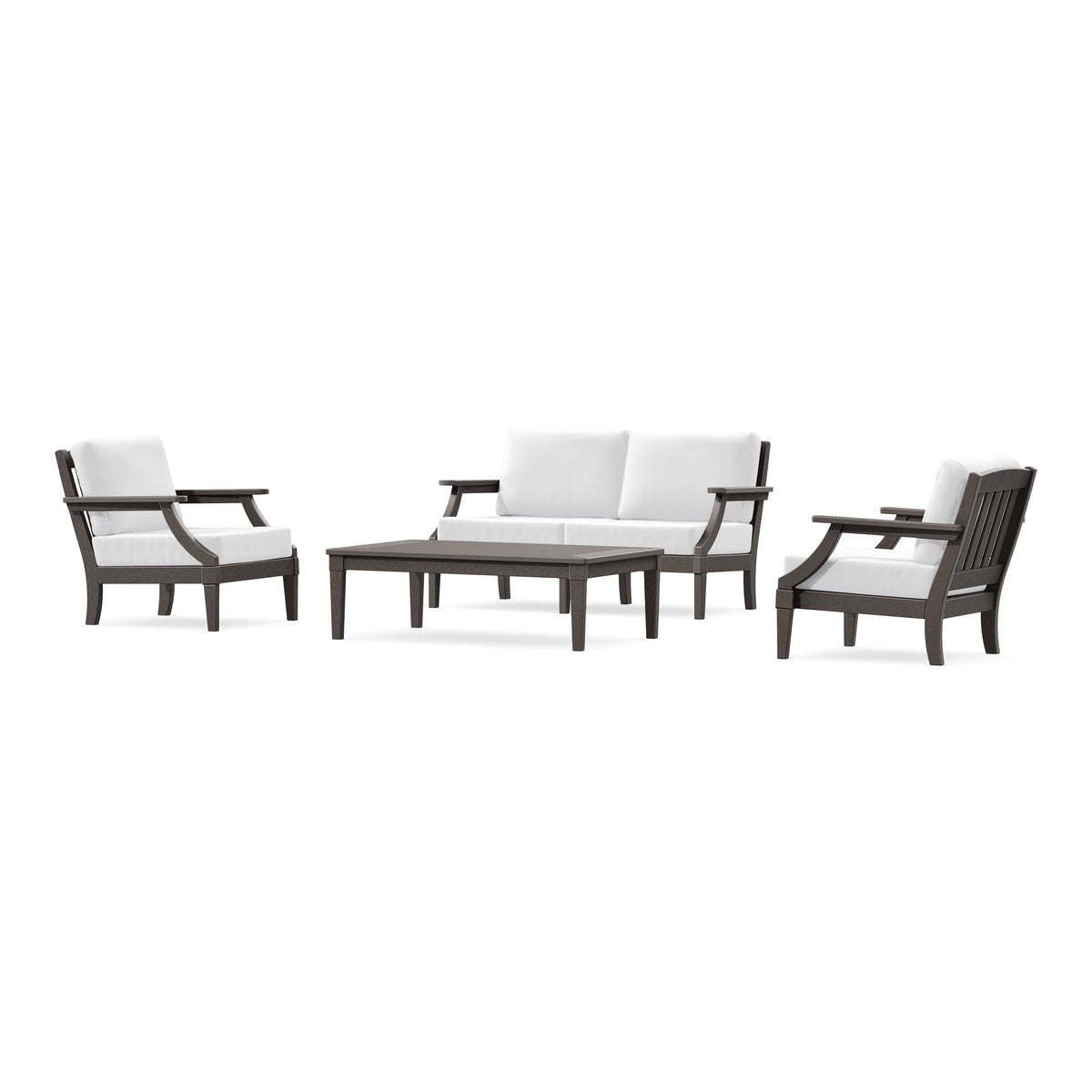 POLYWOOD PW Designer Series Estate Lounge 4-Piece Loveseat Set in Vintage Coffee / Natural