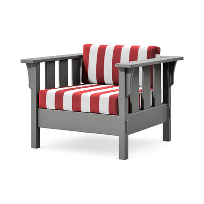 POLYWOOD Acadia Deep Seating Chair in Slate Grey / Cabana Stripe Crimson
