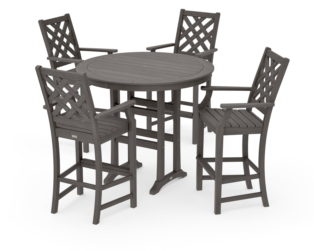 POLYWOOD Country Living Wovendale 5-Piece Round Bar Set in Driftwood