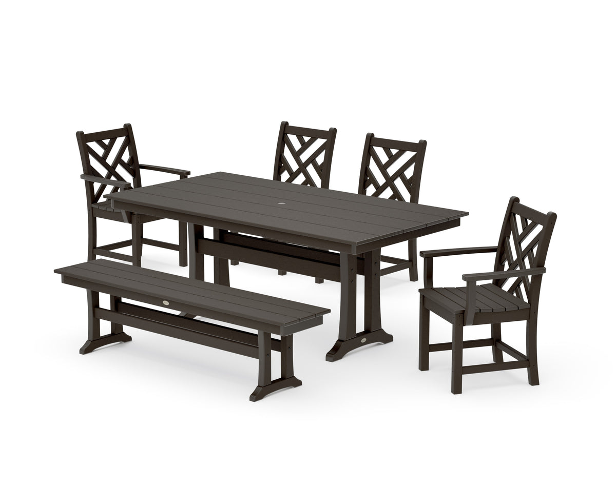 POLYWOOD Chippendale 6-Piece Farmhouse Dining Set with Trestle Legs in Vintage Coffee