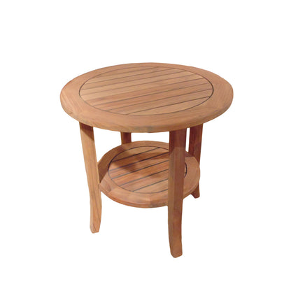 Lloyd Flanders Teak 24" Round Tapered Leg End Table with Shelf, lifestyle photo 1