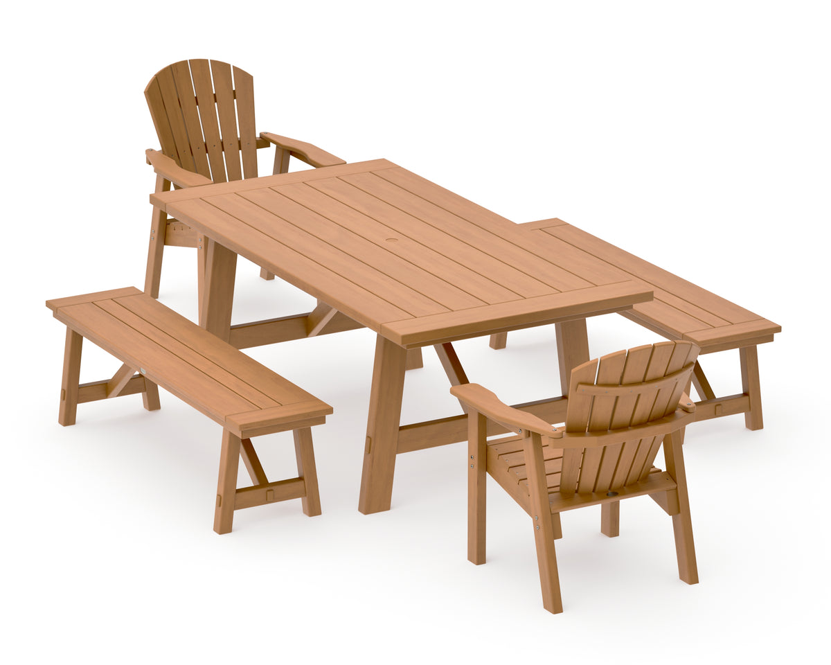 POLYWOOD Seashell 5-Piece Rustic Farmhouse Dining Set with Benches in Natural