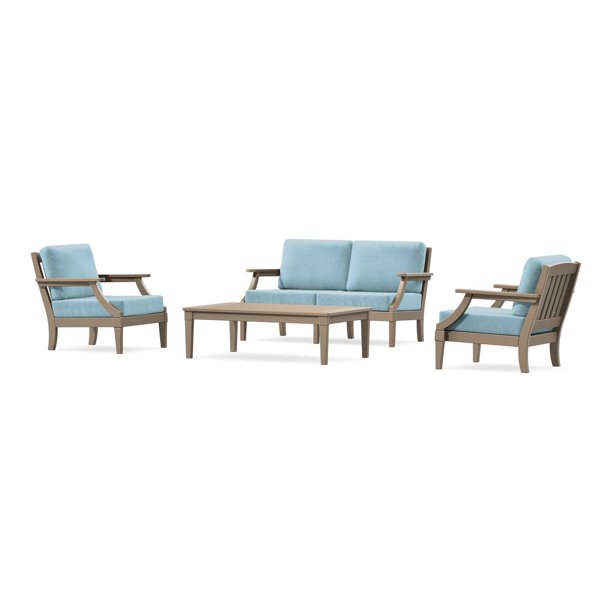 POLYWOOD PW Designer Series Estate Lounge 4-Piece Loveseat Set in Vintage Sahara / Lattice Sky Blue