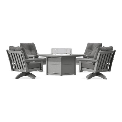 POLYWOOD Vineyard 5-Piece Deep Seating Swivel Conversation Set with Fire Pit Table in Slate Grey