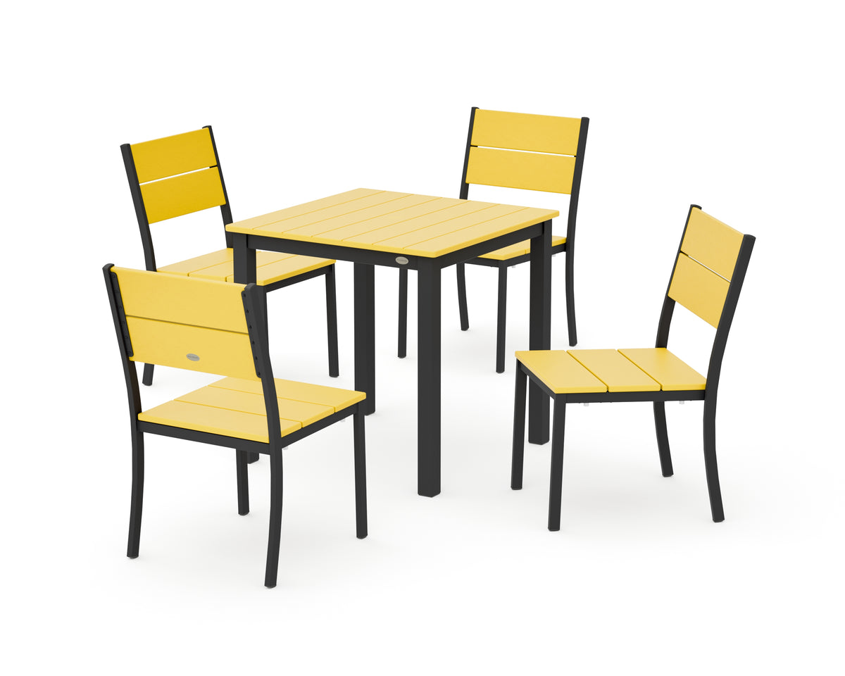 POLYWOOD Main Street 5-Piece Square Dining Set- Small in Black / Lemon