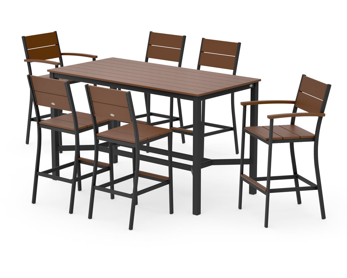 POLYWOOD Main Street 7-Piece Bar Set in Black / Teak