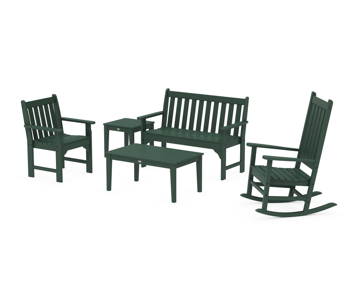 POLYWOOD Vineyard 5-Piece Bench &amp; Rocking Chair Set in Green
