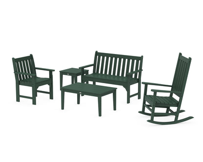 POLYWOOD Vineyard 5-Piece Bench &amp; Rocking Chair Set in Green