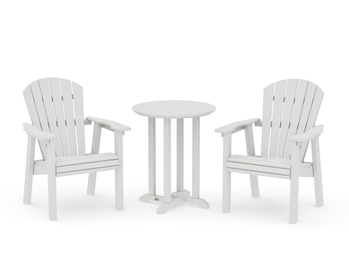 POLYWOOD Seashell 3-Piece Round Farmhouse Bistro Dining Set in Vintage White