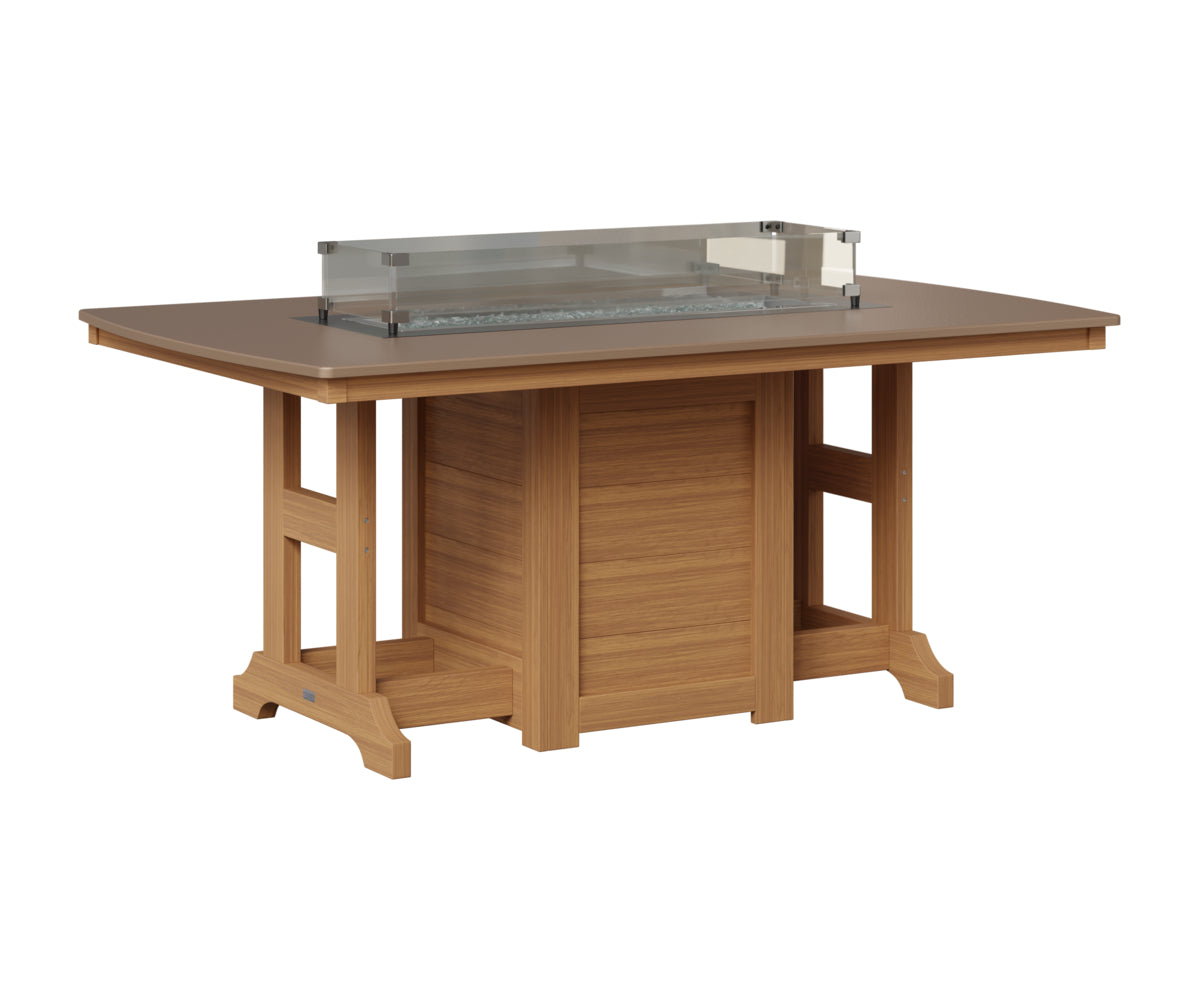 Berlin Gardens Garden Classic 44" x 72" Rectangular Fire Table in Natural Teak, Hammered Bronze top