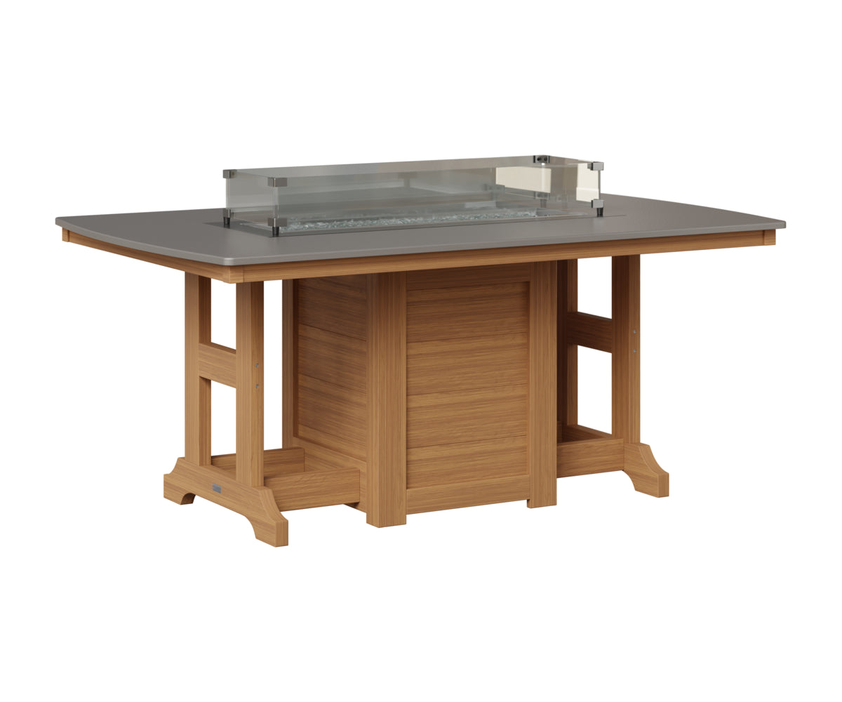Berlin Gardens Garden Classic 44" x 72" Rectangular Fire Table in Natural Teak, Hammered Stainless top