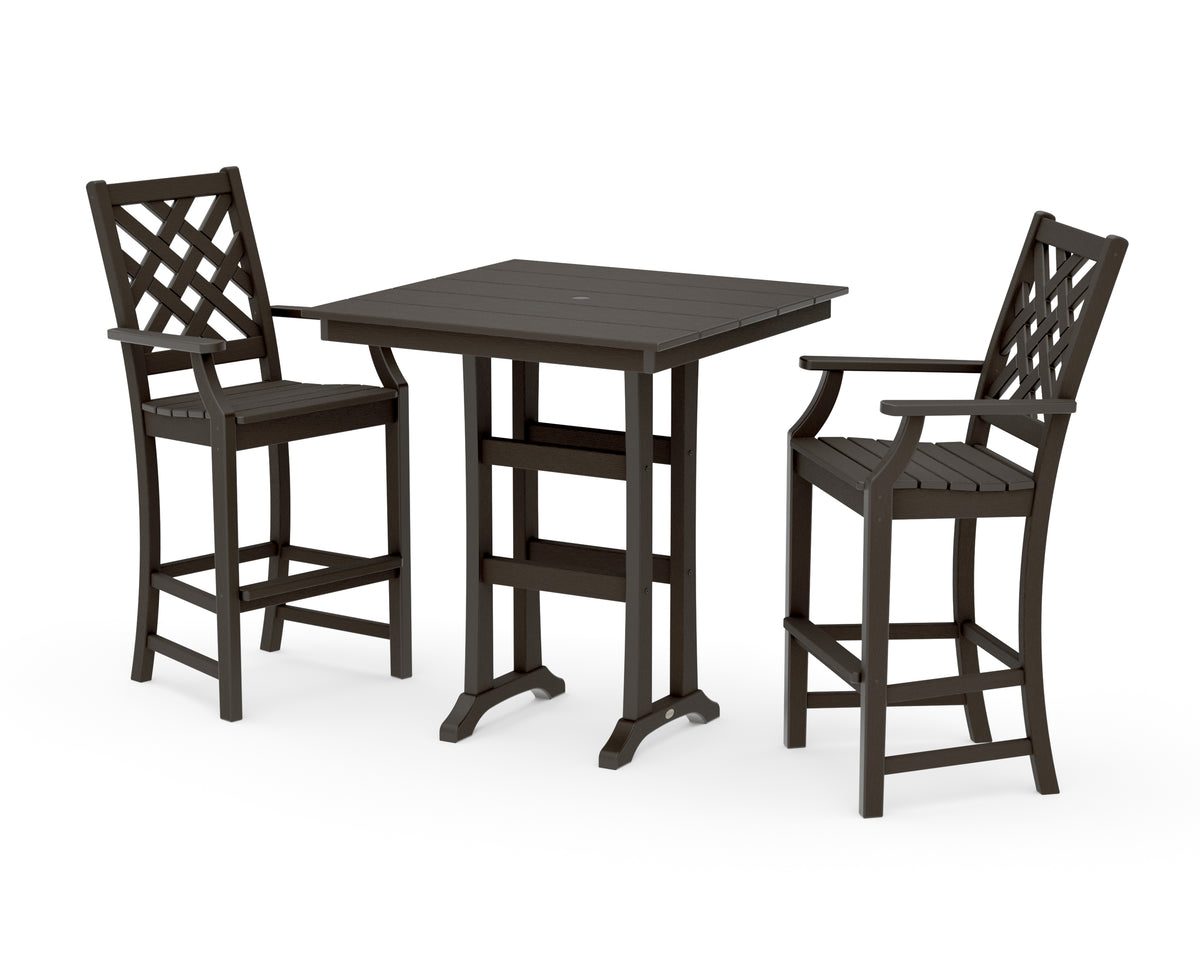 POLYWOOD Country Living Wovendale 3-Piece Farmhouse Bar Set with Trestle Legs in Vintage Coffee