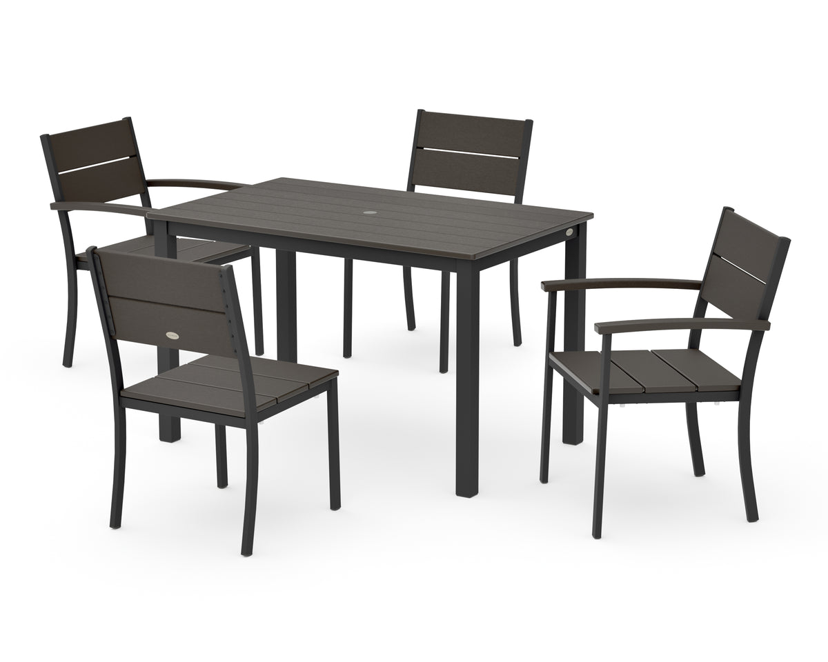 POLYWOOD Main Street 5-Piece Dining Set with Main Street 30 x 48 Dining Table in Black / Vintage Coffee