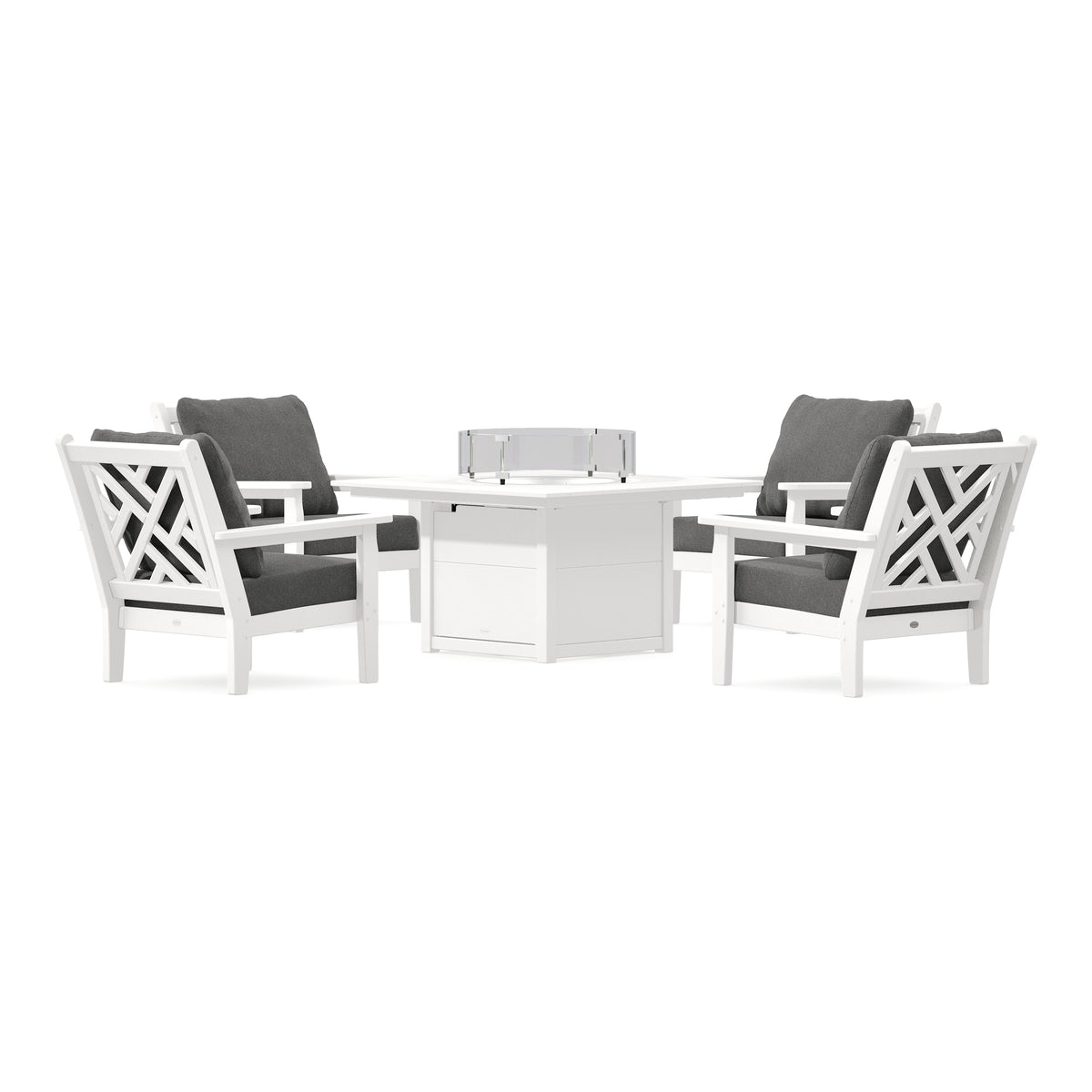 POLYWOOD Chippendale 5-Piece Deep Seating Set with Fire Pit Table in Vintage White
