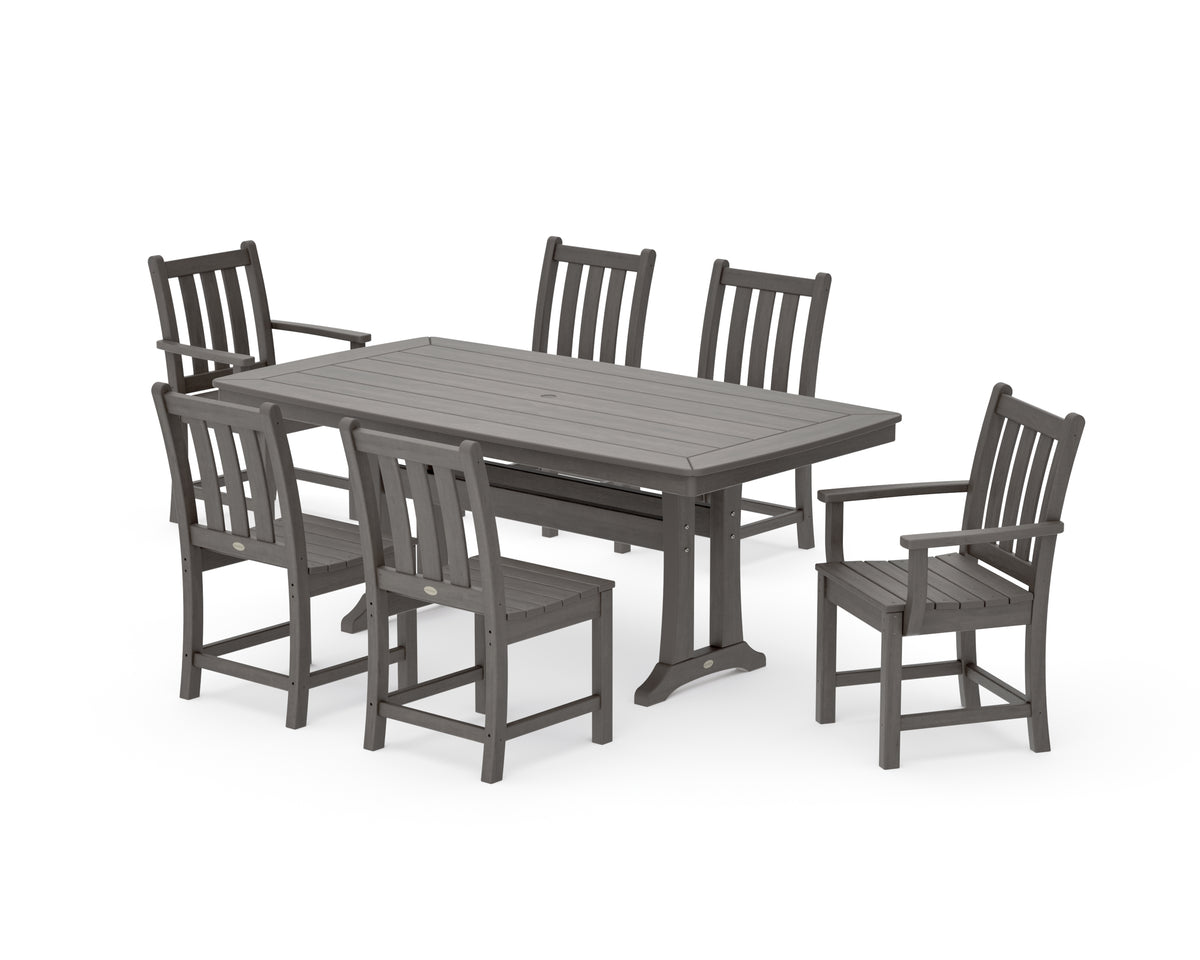 POLYWOOD Traditional Garden 7-Piece Dining Set with Trestle Legs in Driftwood