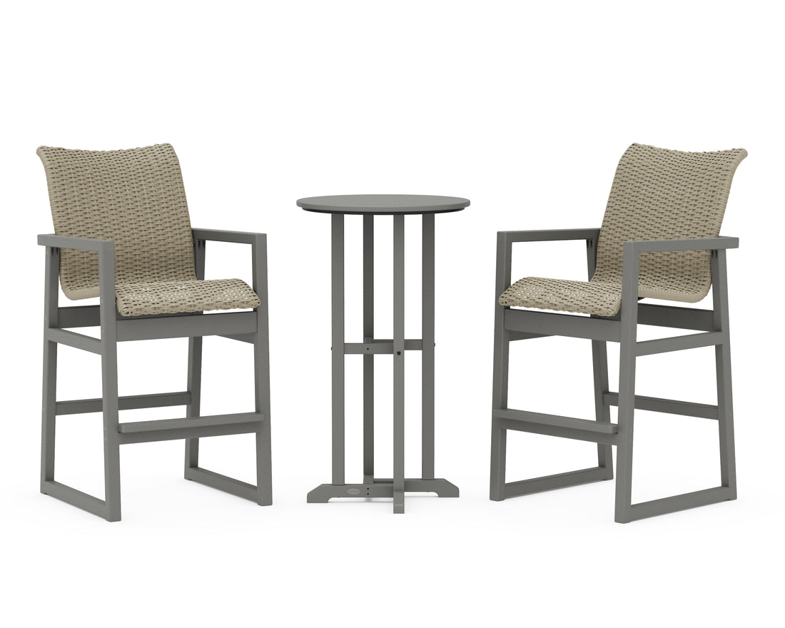 POLYWOOD EDGE Woven 3-Piece Farmhouse Bar Set in Slate Grey / Dune Grass