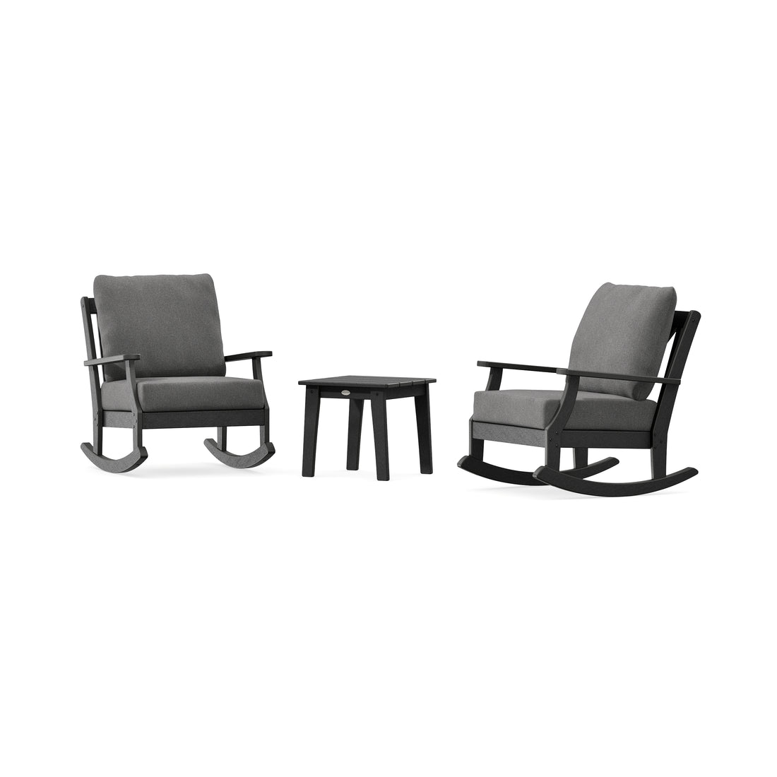 POLYWOOD Braxton 3-Piece Deep Seating Rocker Set in Black