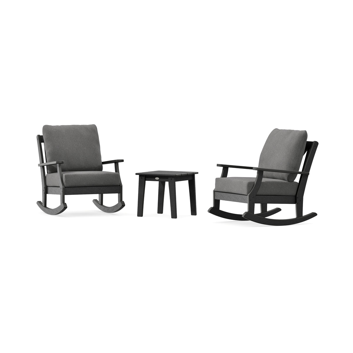 POLYWOOD Braxton 3-Piece Deep Seating Rocker Set in Black