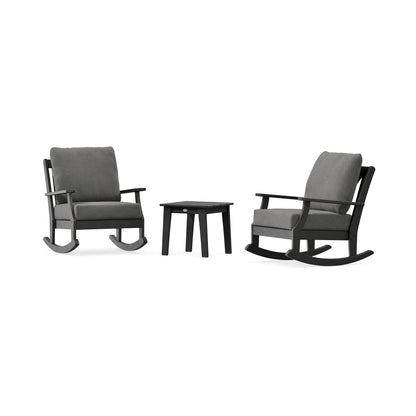 POLYWOOD Braxton 3-Piece Deep Seating Rocker Set in Black